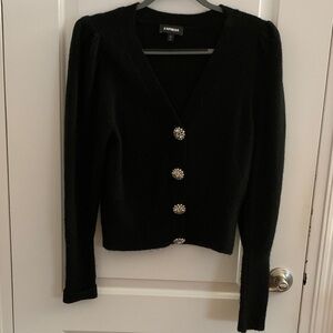 Express Black Cardigan with Crystal Buttons